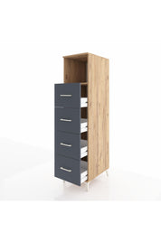 Kronos Dolap Tek Raflı 4 Çekmeceli 44x59x182 Çam-Antrasit