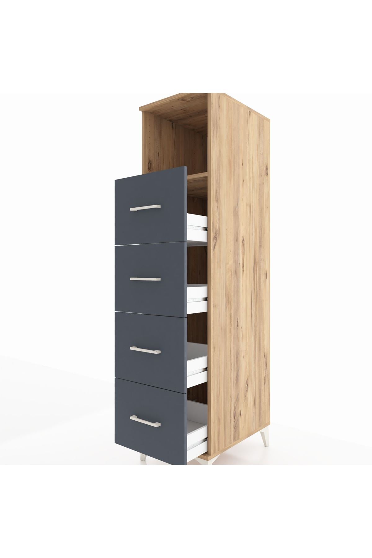 Kronos Dolap Tek Raflı 4 Çekmeceli 44x59x182 Çam-Antrasit