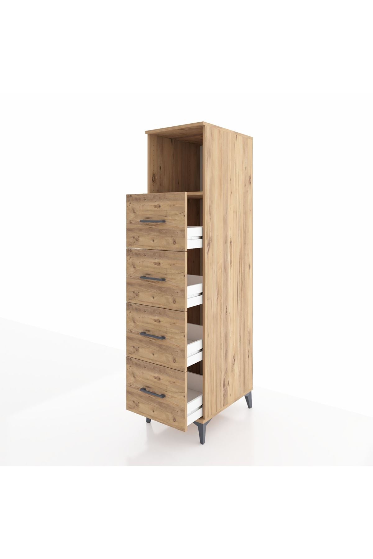 Kronos Dolap Tek Raflı 4 Çekmeceli 44x59x182 Çam-Çam