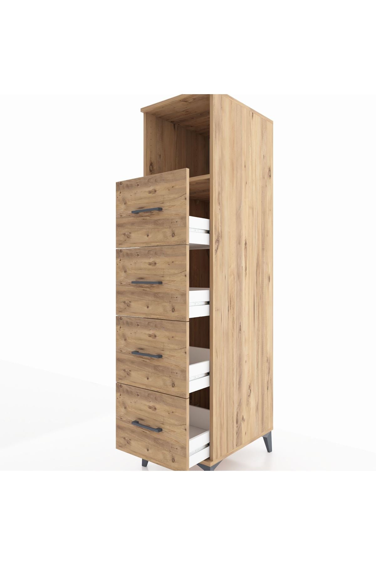 Kronos Dolap Tek Raflı 4 Çekmeceli 44x59x182 Çam-Çam