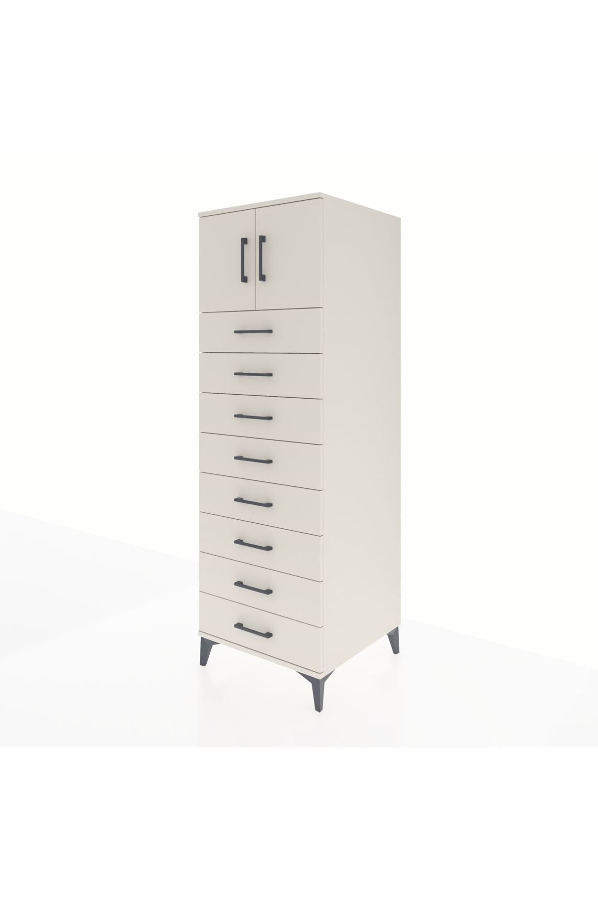 Kronos Dolap Tek Raflı 8 Çekmeceli 2 Kapaklı 60x59x182 Aytaşı-Aytaşı