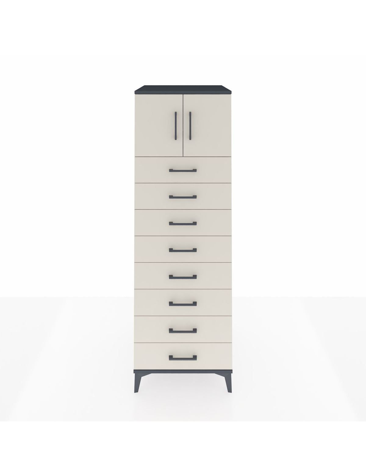 Kronos Dolap Tek Raflı 8 Çekmeceli 2 Kapaklı 60x59x182 Antrasit-Aytaşı