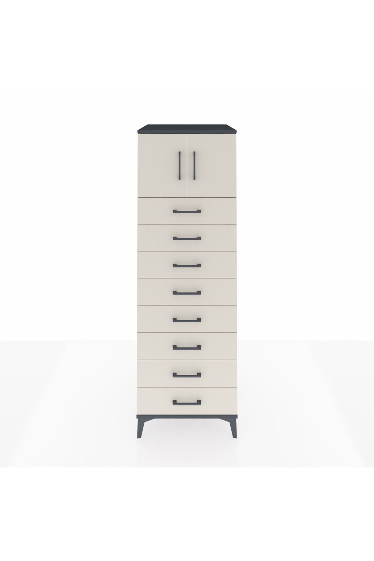 Kronos Dolap Tek Raflı 8 Çekmeceli 2 Kapaklı 60x59x182 Antrasit-Aytaşı