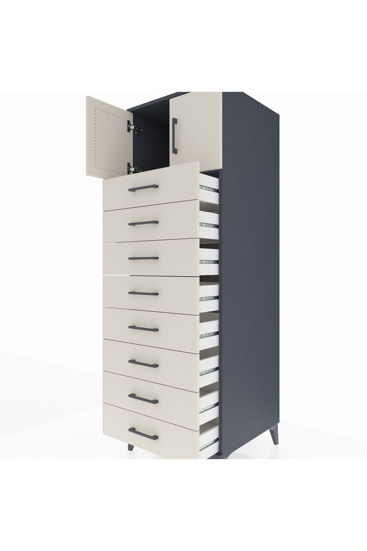 Kronos Dolap Tek Raflı 8 Çekmeceli 2 Kapaklı 60x59x182 Antrasit-Aytaşı