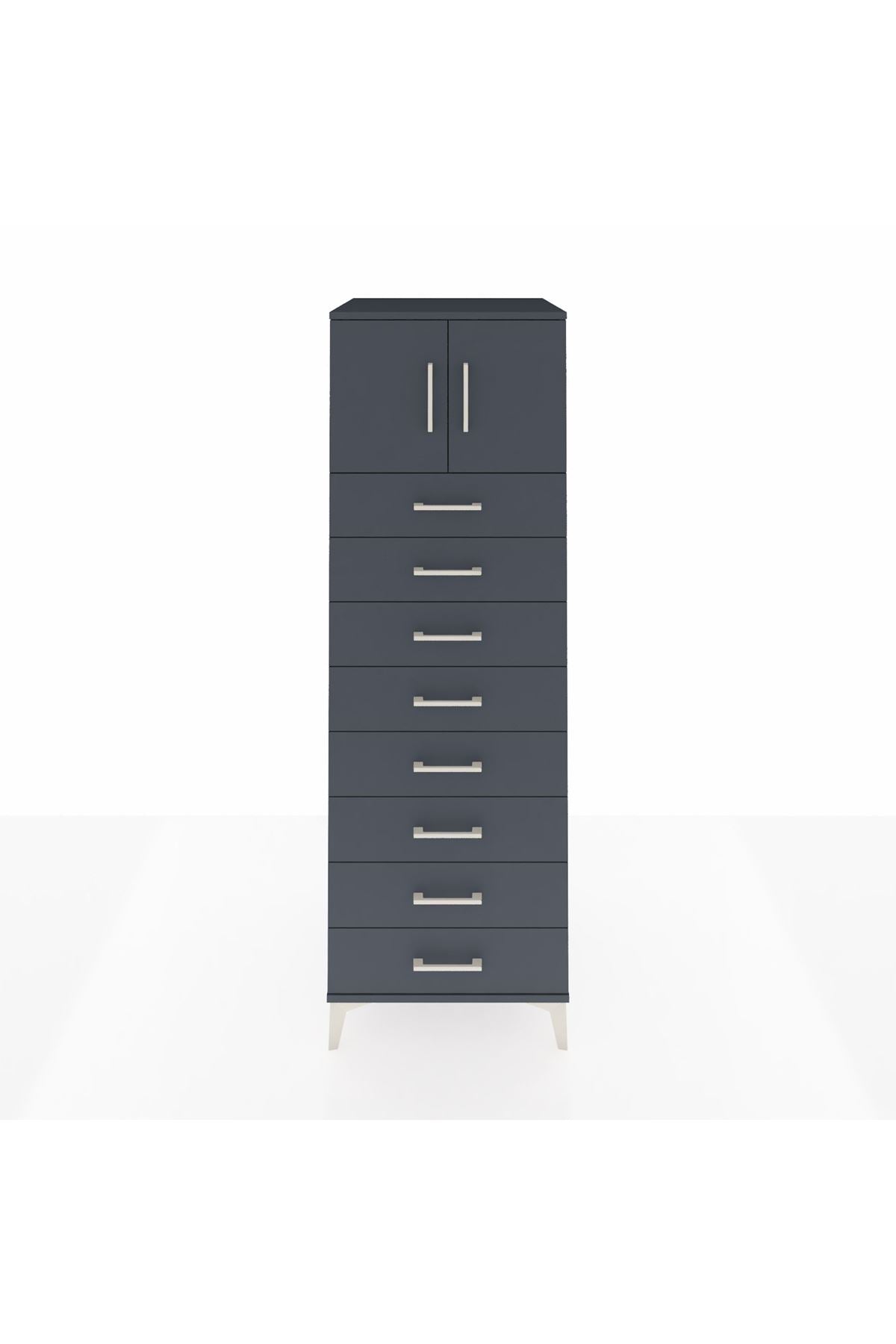 Kronos Dolap Tek Raflı 8 Çekmeceli 2 Kapaklı 60x59x182 Antrasit-Antrasit