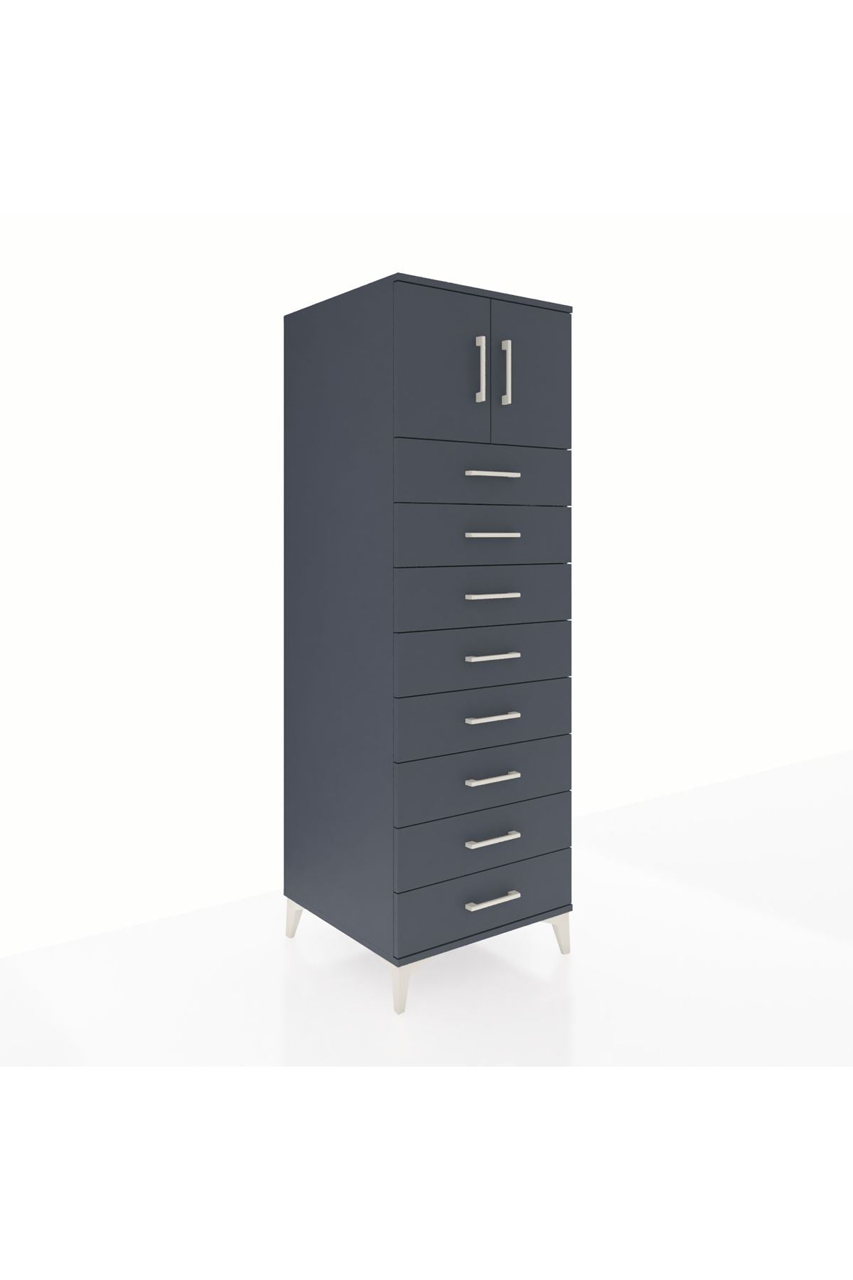 Kronos Dolap Tek Raflı 8 Çekmeceli 2 Kapaklı 60x59x182 Antrasit-Antrasit