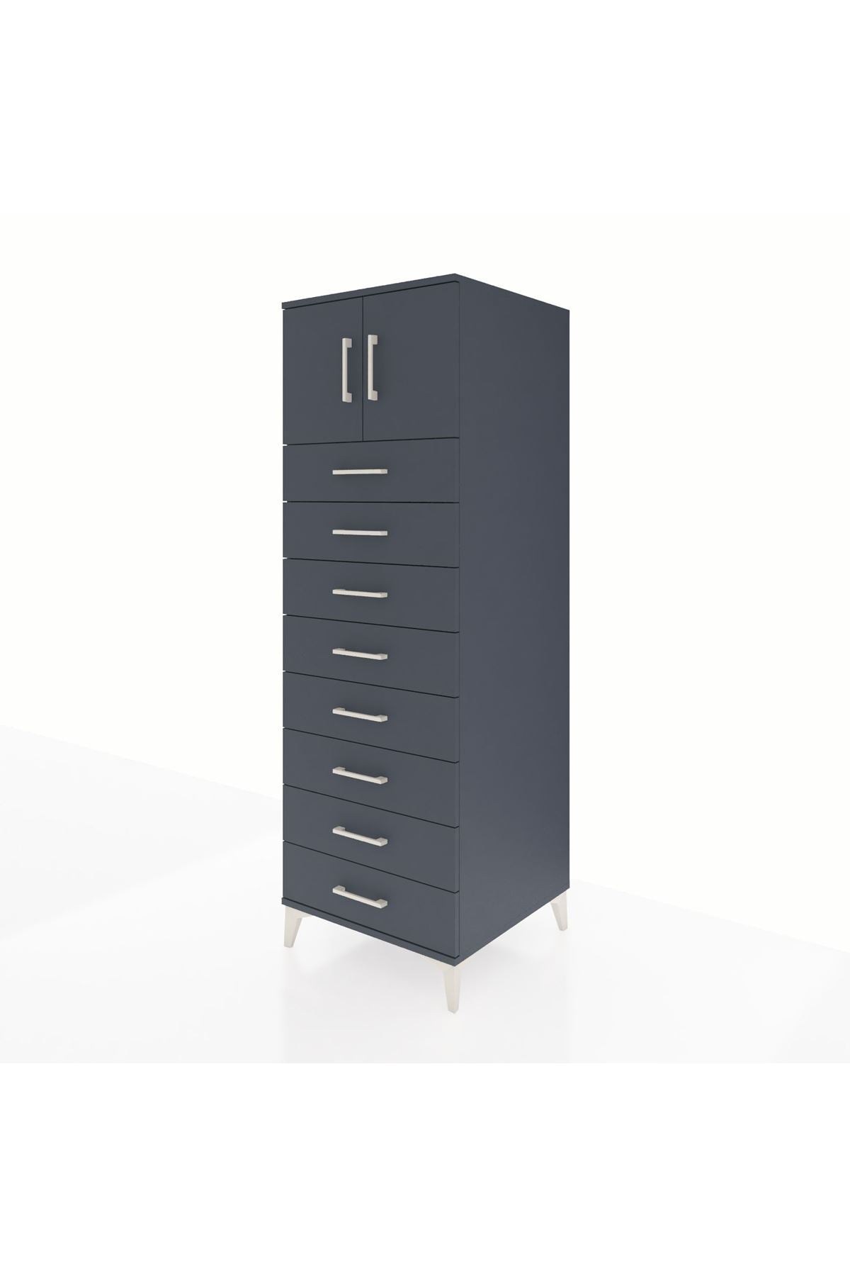 Kronos Dolap Tek Raflı 8 Çekmeceli 2 Kapaklı 60x59x182 Antrasit-Antrasit