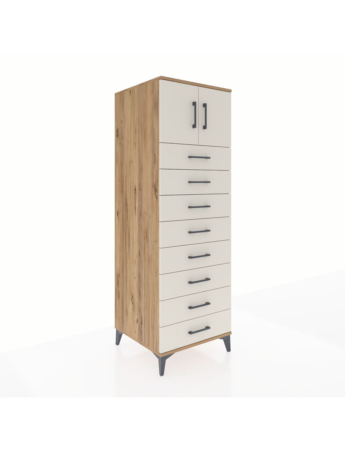 Kronos Dolap Tek Raflı 8 Çekmeceli 2 Kapaklı 60x59x182 Çam-Aytaşı