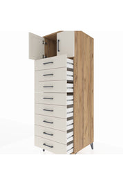 Kronos Dolap Tek Raflı 8 Çekmeceli 2 Kapaklı 60x59x182 Çam-Aytaşı