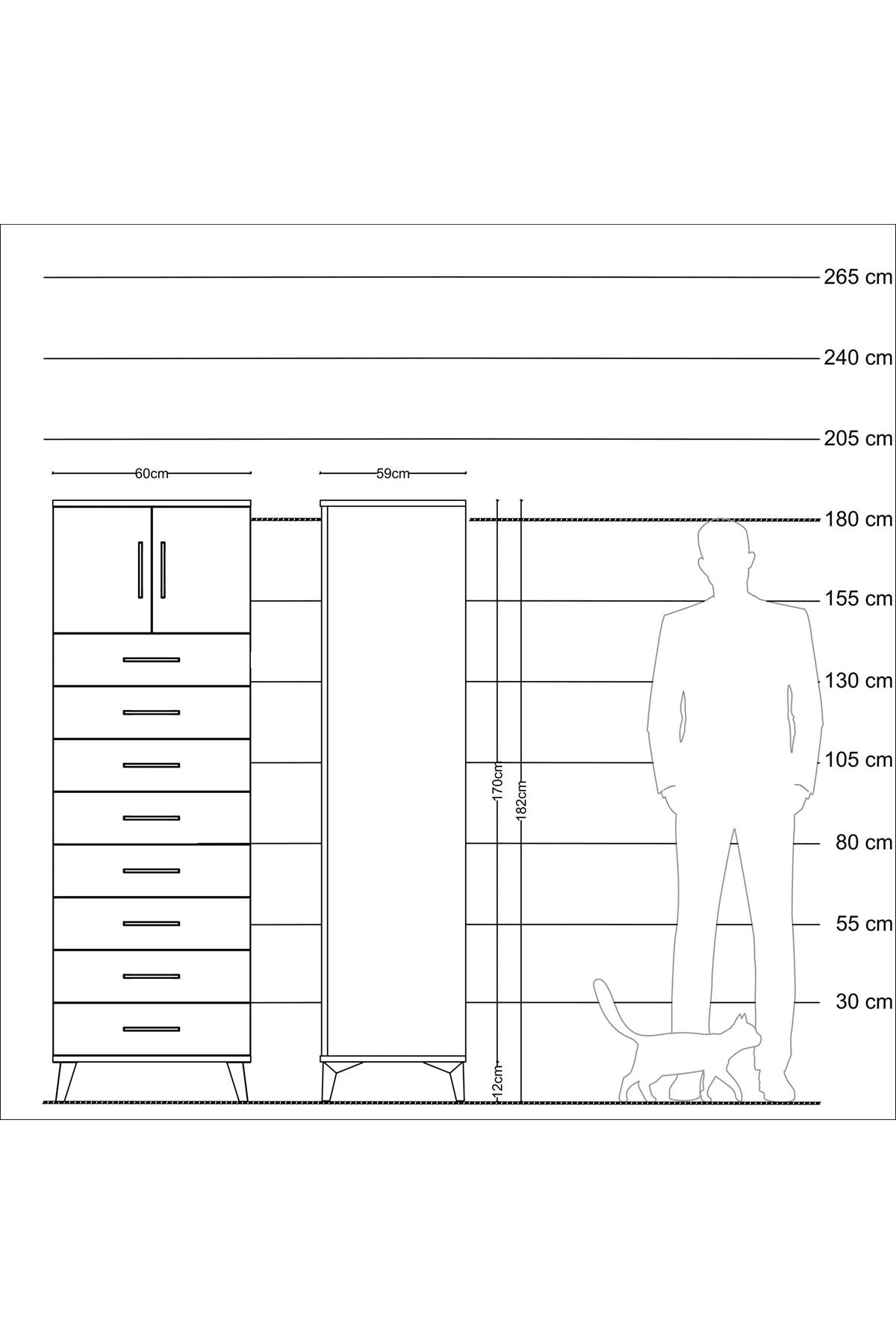 Kronos Dolap Tek Raflı 8 Çekmeceli 2 Kapaklı 60x59x182 Çam-Aytaşı