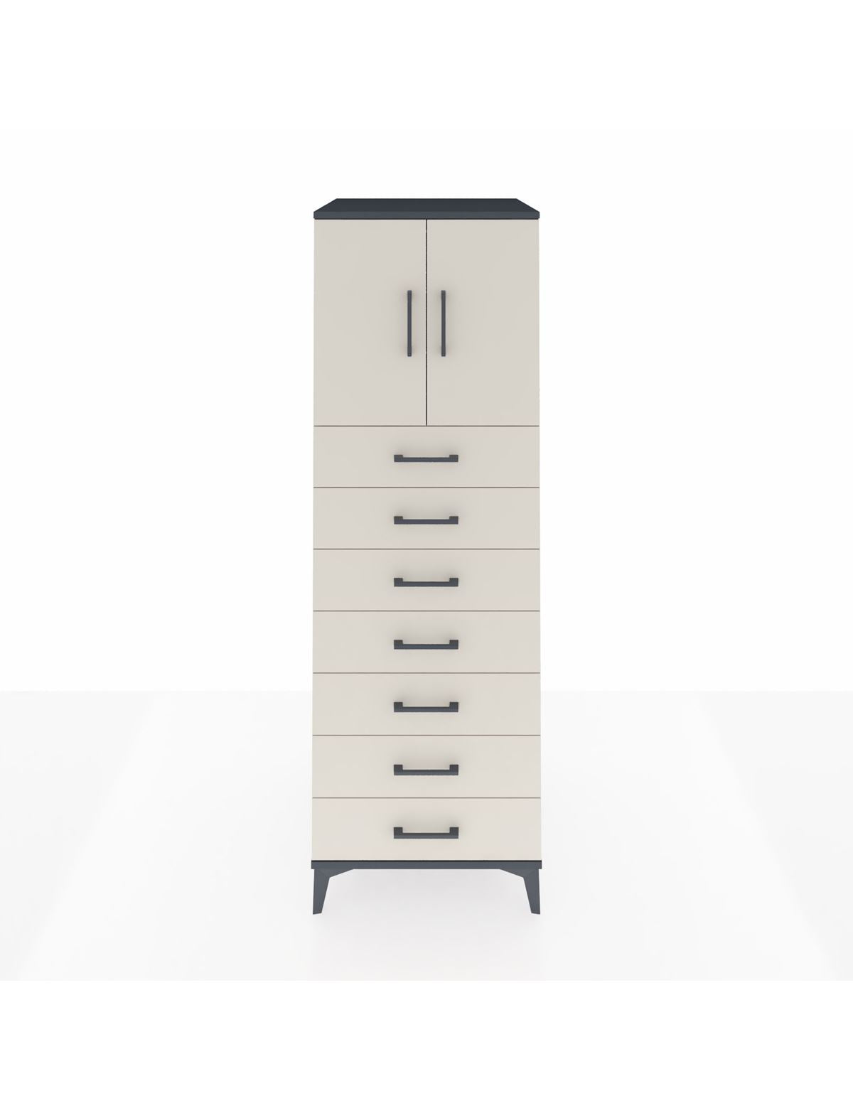 Kronos Dolap Tek Raflı 7 Çekmeceli 2 Kapaklı 60x59x182 Antrasit-Aytaşı