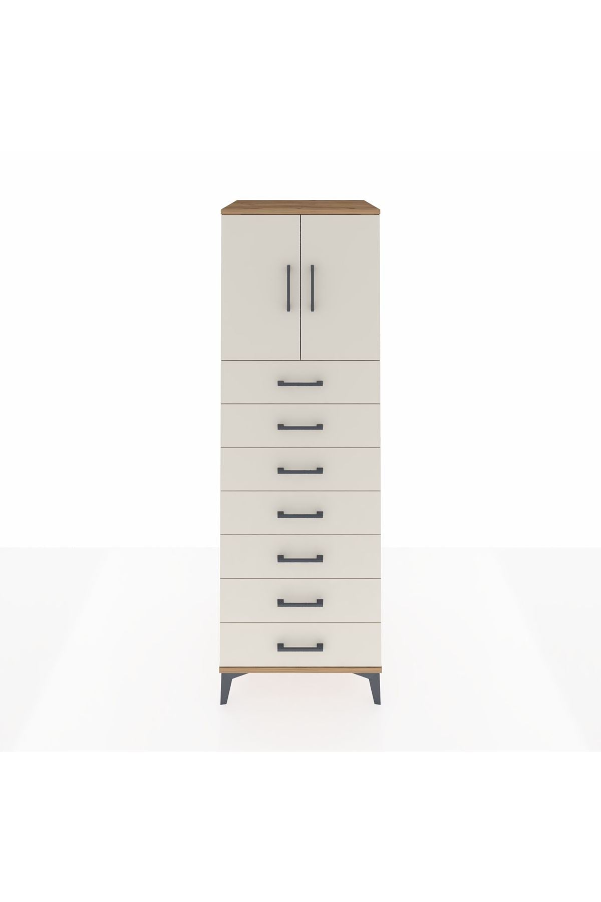 Kronos Dolap Tek Raflı 7 Çekmeceli 2 Kapaklı 60x59x182 Çam-Aytaşı