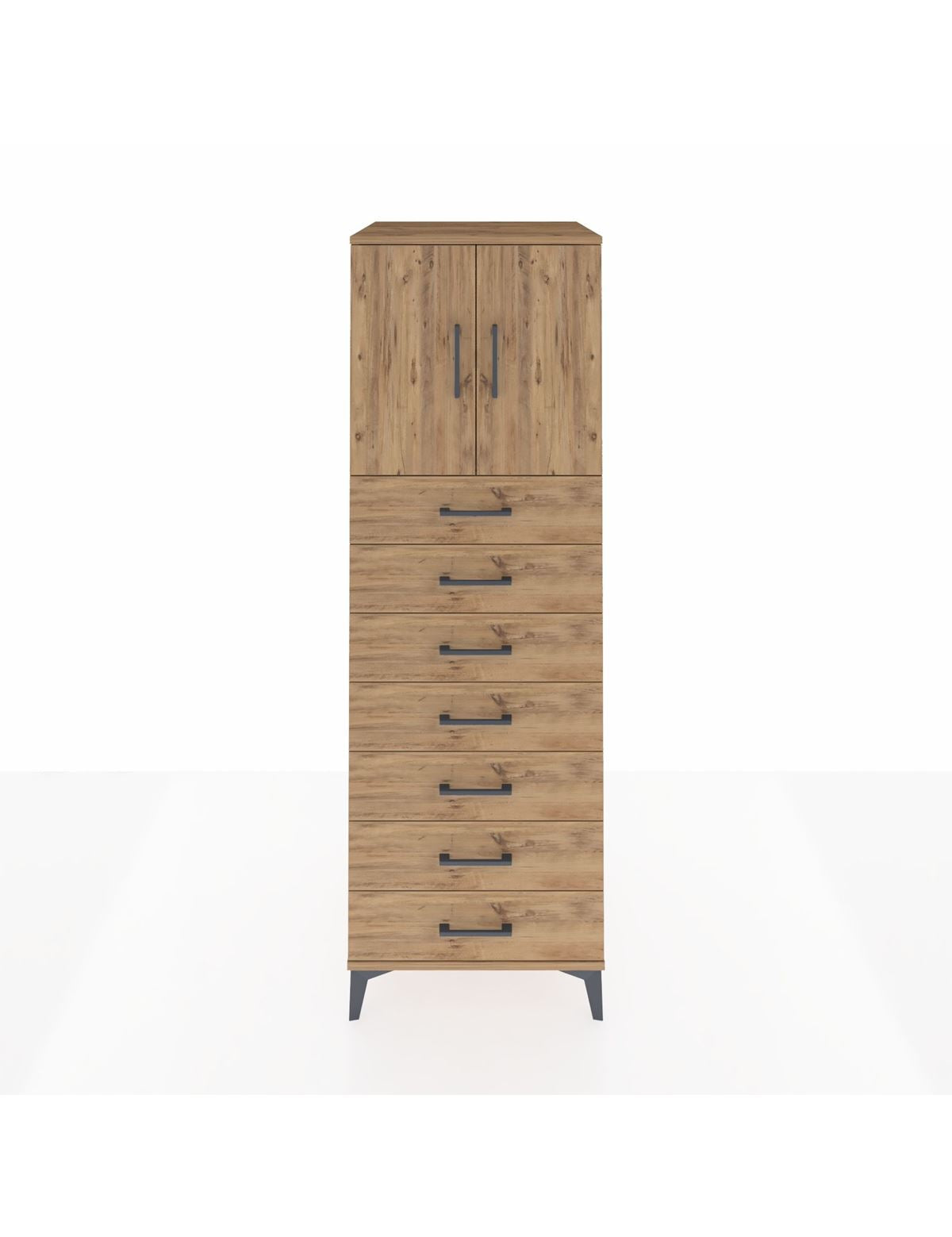 Kronos Dolap Tek Raflı 7 Çekmeceli 2 Kapaklı 60x59x182 Çam-Çam