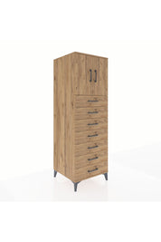 Kronos Dolap Tek Raflı 7 Çekmeceli 2 Kapaklı 60x59x182 Çam-Çam