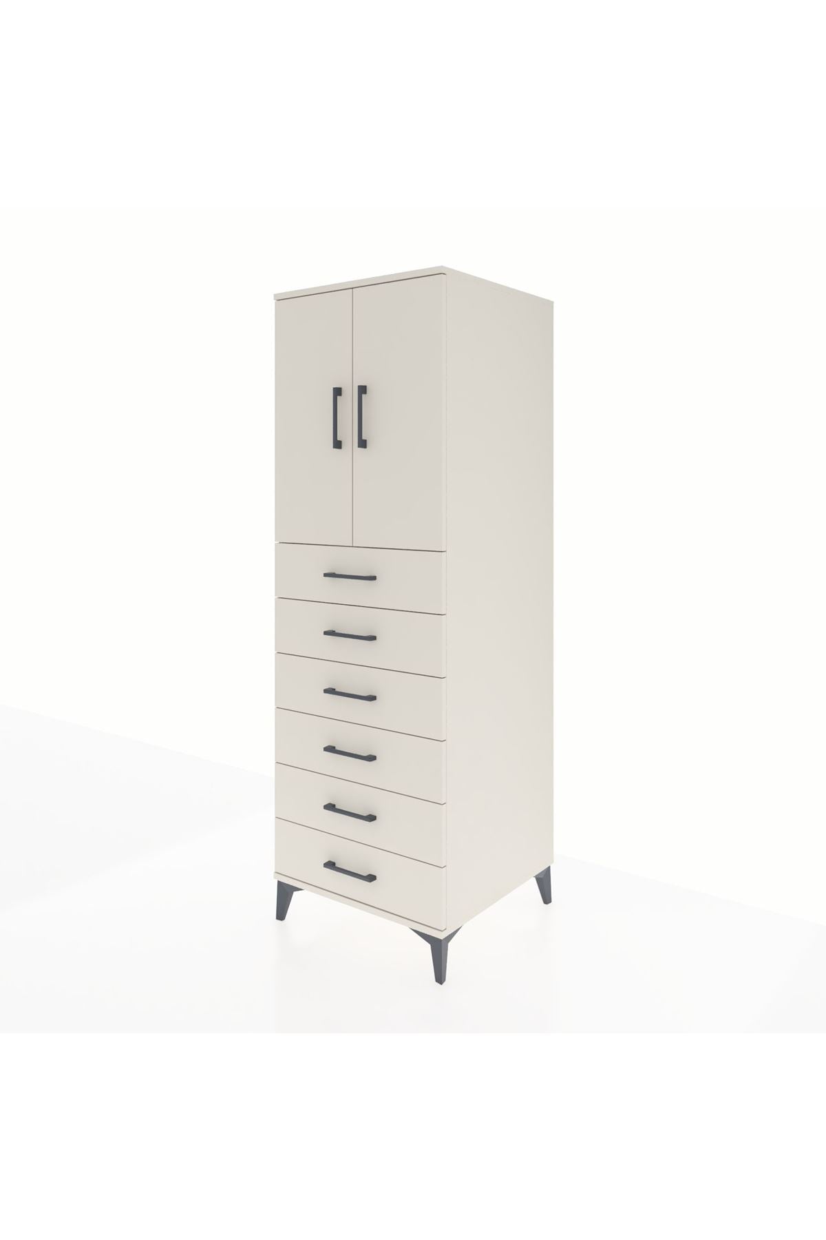 Kronos Dolap Tek Raflı 6 Çekmeceli 2 Kapaklı 60x59x182 Aytaşı-Aytaşı