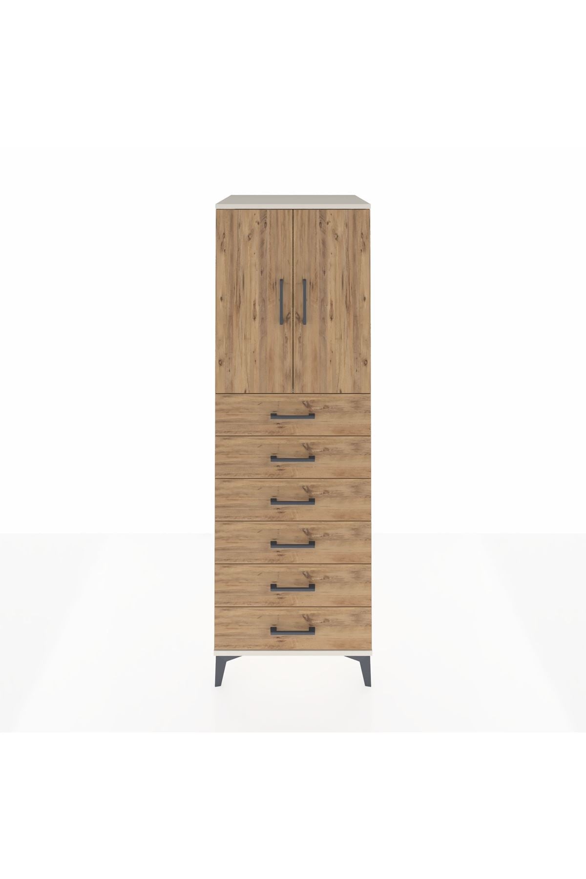 Kronos Dolap Tek Raflı 6 Çekmeceli 2 Kapaklı 60x59x182 Aytaşı-Çam