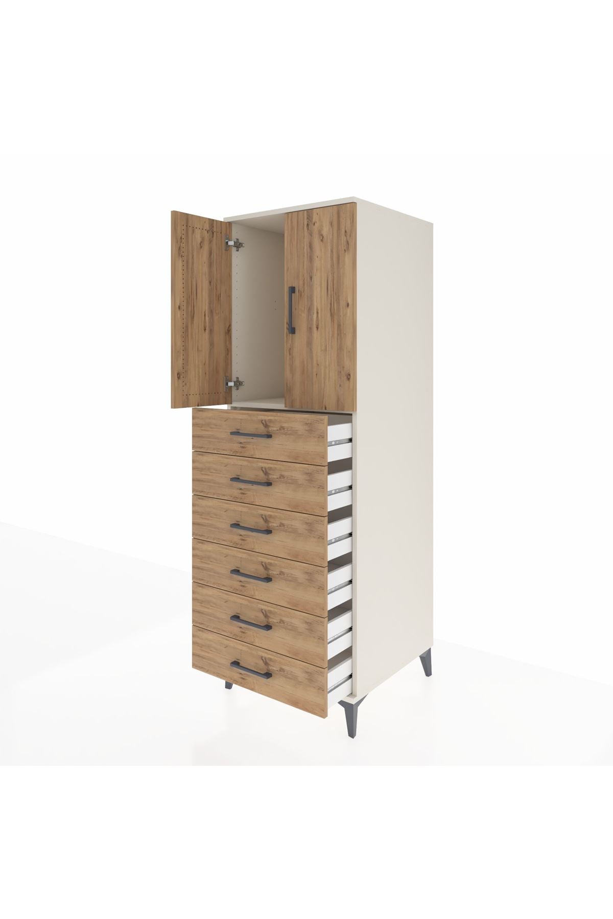 Kronos Dolap Tek Raflı 6 Çekmeceli 2 Kapaklı 60x59x182 Aytaşı-Çam