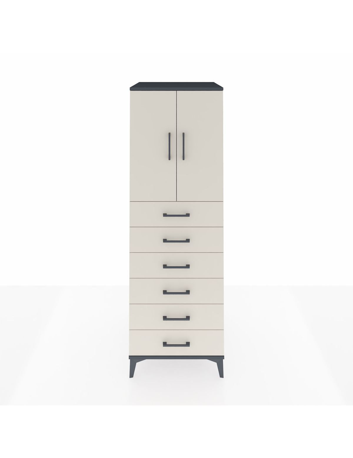 Kronos Dolap Tek Raflı 6 Çekmeceli 2 Kapaklı 60x59x182 Antrasit-Aytaşı