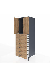 Kronos Dolap Tek Raflı 6 Çekmeceli 2 Kapaklı 60x59x182 Antrasit-Çam