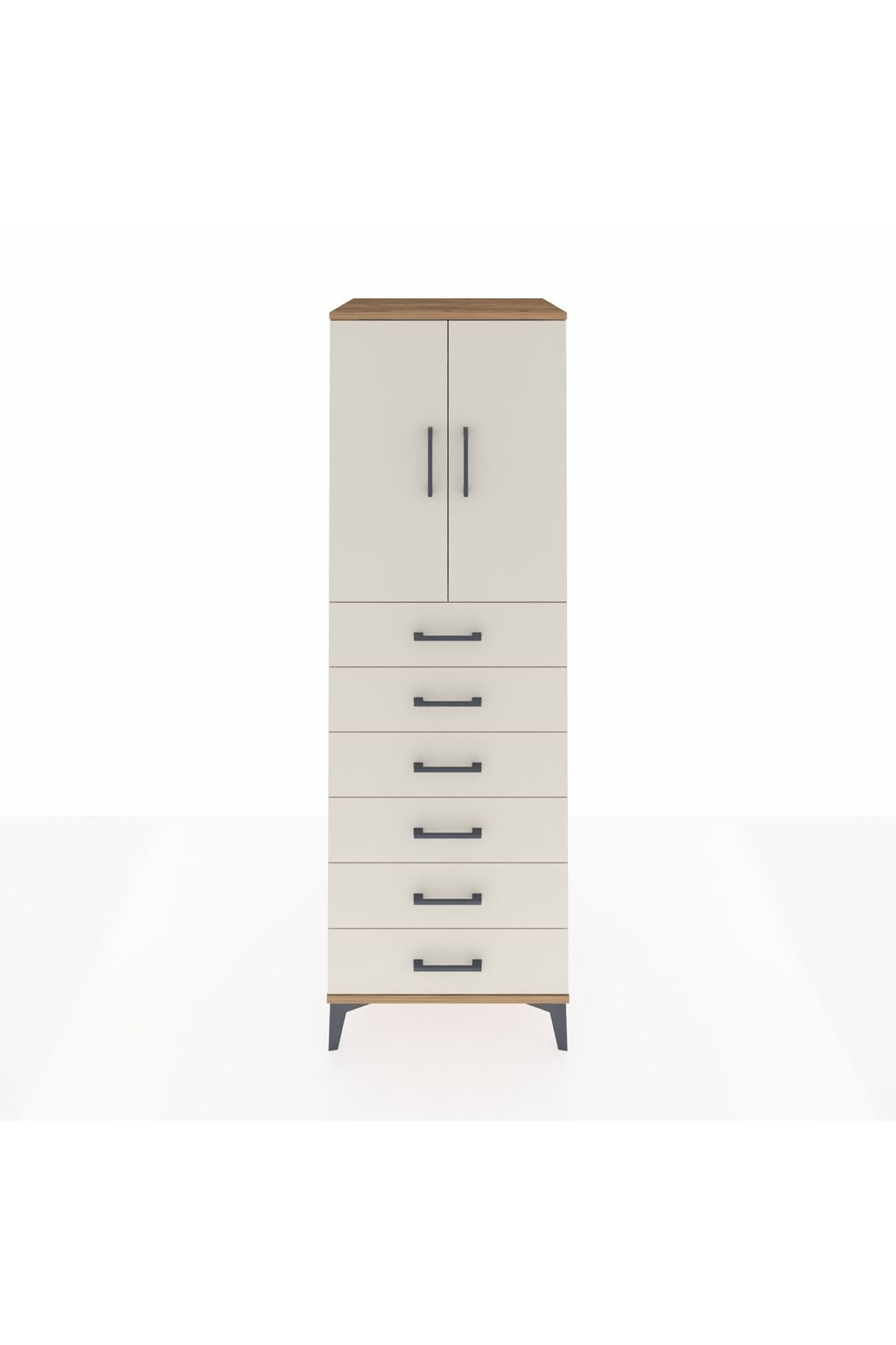 Kronos Dolap Tek Raflı 6 Çekmeceli 2 Kapaklı 60x59x182 Çam-Aytaşı