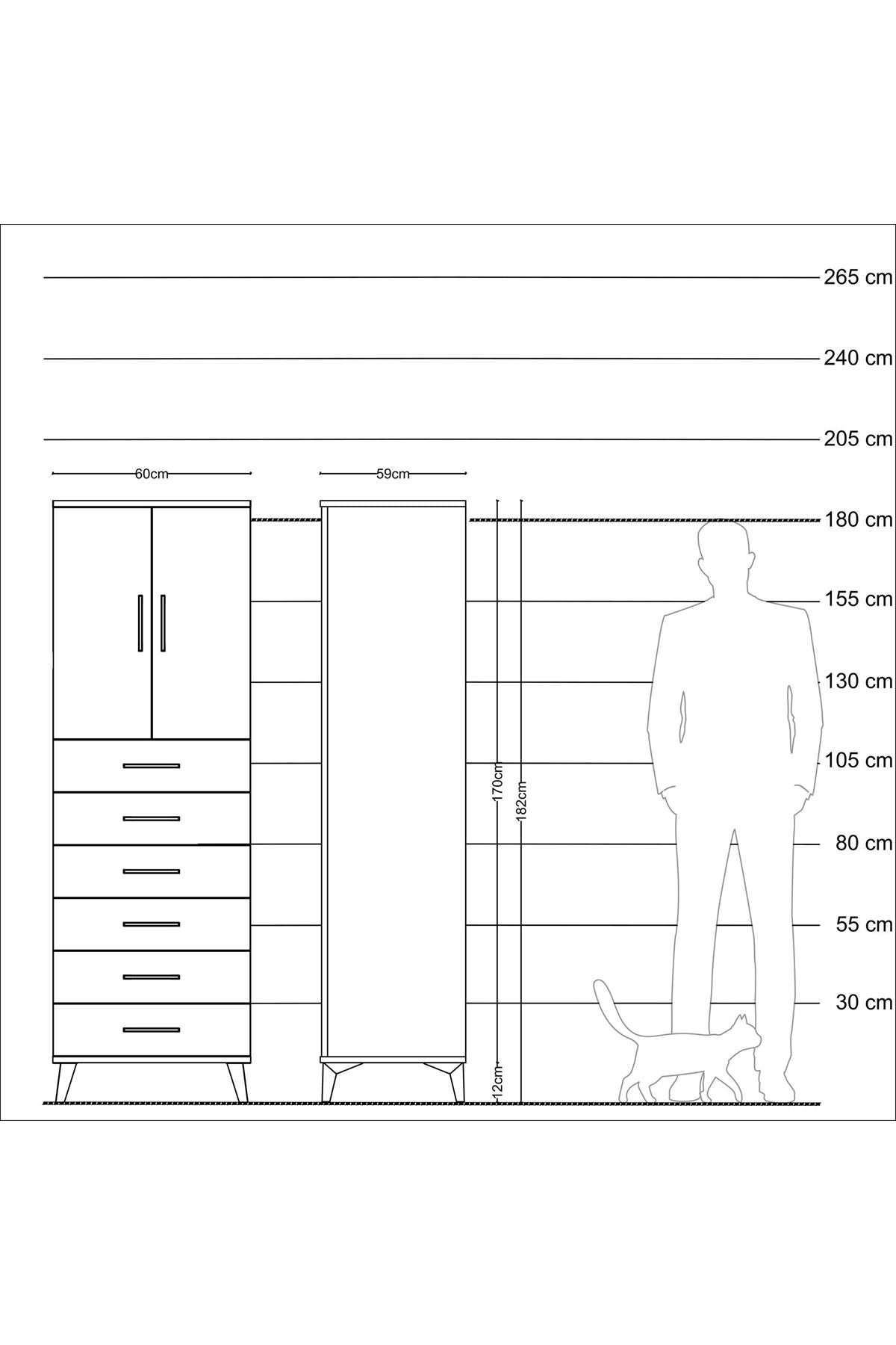 Kronos Dolap Tek Raflı 6 Çekmeceli 2 Kapaklı 60x59x182 Çam-Aytaşı