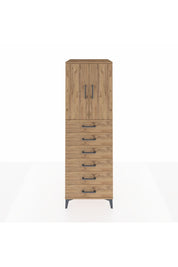 Kronos Dolap Tek Raflı 6 Çekmeceli 2 Kapaklı 60x59x182 Çam-Çam