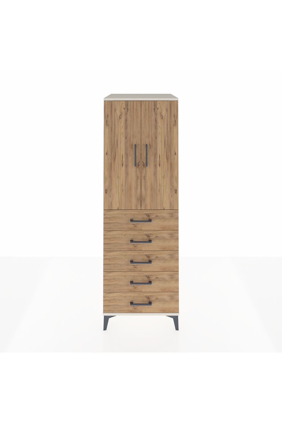 Kronos Dolap 2 Raflı 5 Çekmeceli 2 Kapaklı 60x59x182 Aytaşı-Çam