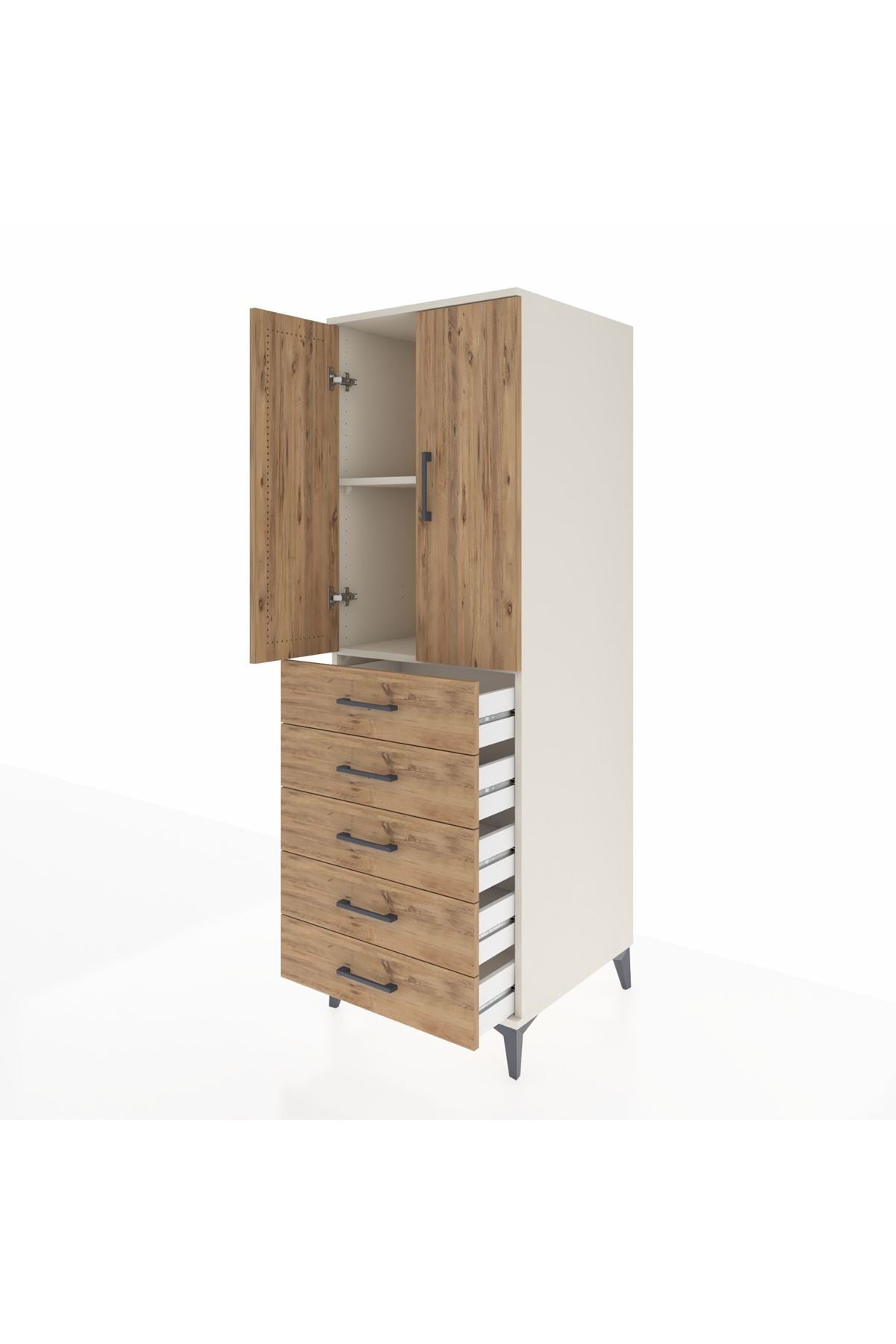 Kronos Dolap 2 Raflı 5 Çekmeceli 2 Kapaklı 60x59x182 Aytaşı-Çam