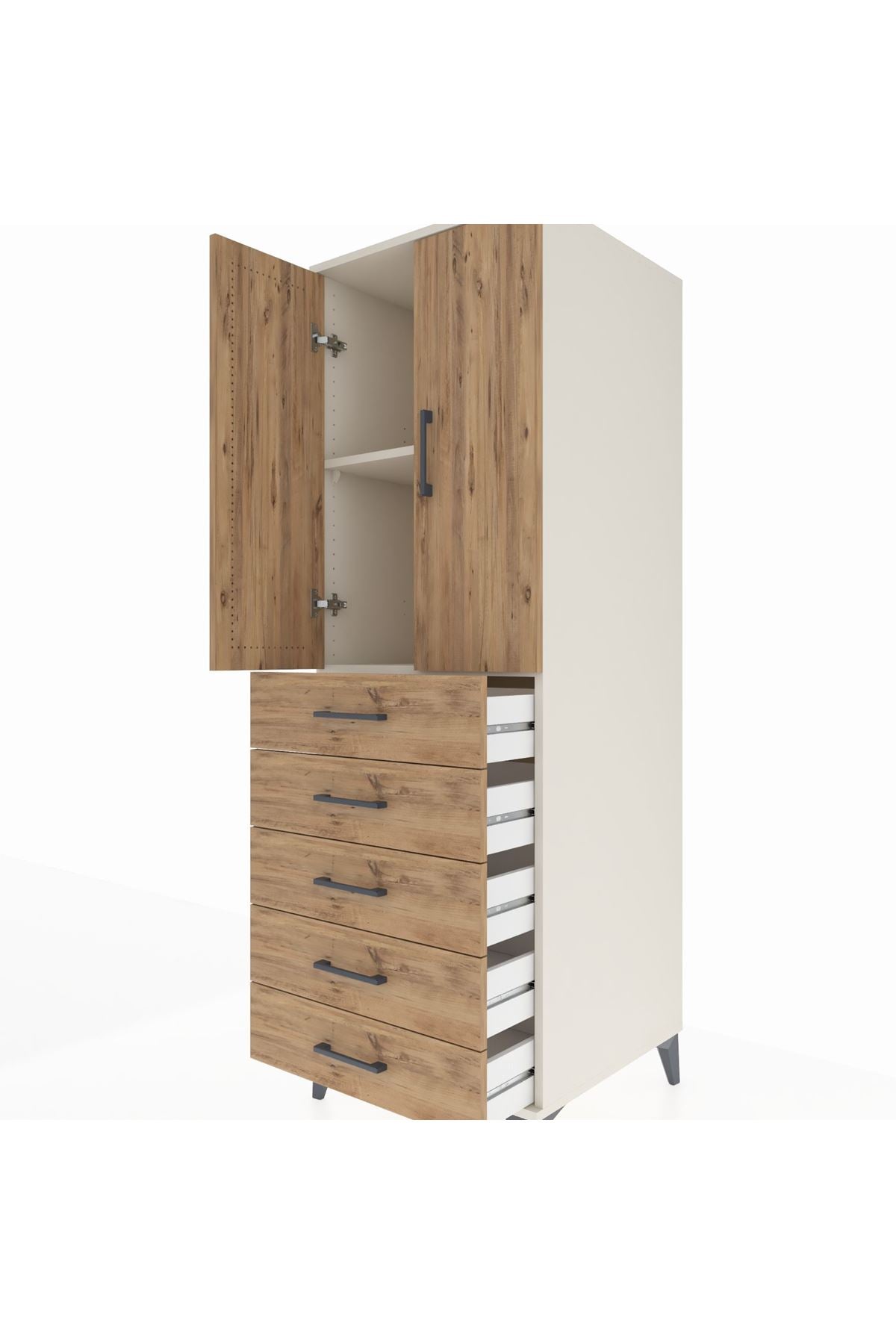 Kronos Dolap 2 Raflı 5 Çekmeceli 2 Kapaklı 60x59x182 Aytaşı-Çam