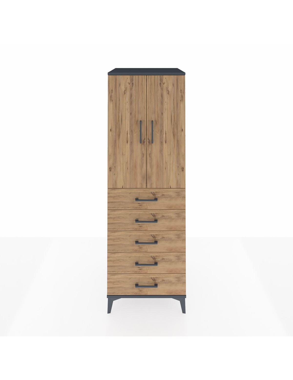 Kronos Dolap 2 Raflı 5 Çekmeceli 2 Kapaklı 60x59x182 Antrasit-Çam