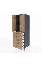 Kronos Dolap 2 Raflı 5 Çekmeceli 2 Kapaklı 60x59x182 Antrasit-Çam