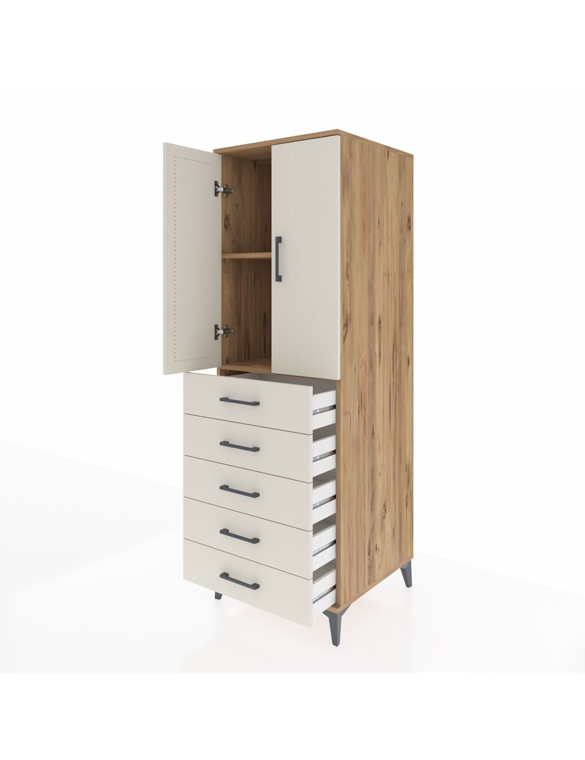 Kronos Dolap 2 Raflı 5 Çekmeceli 2 Kapaklı 60x59x182 - S89M004V7C