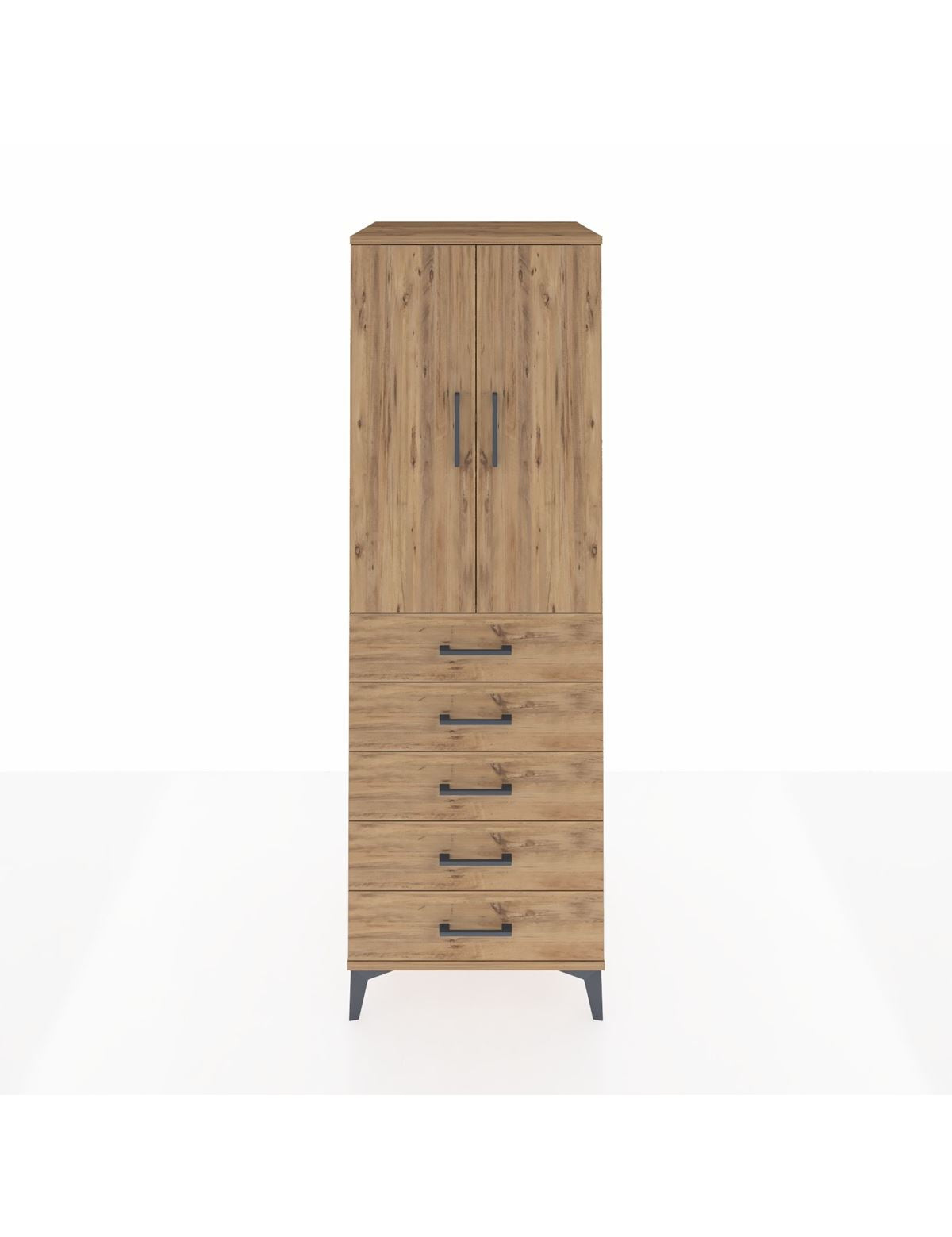 Kronos Dolap 2 Raflı 5 Çekmeceli 2 Kapaklı 60x59x182 Çam-Çam