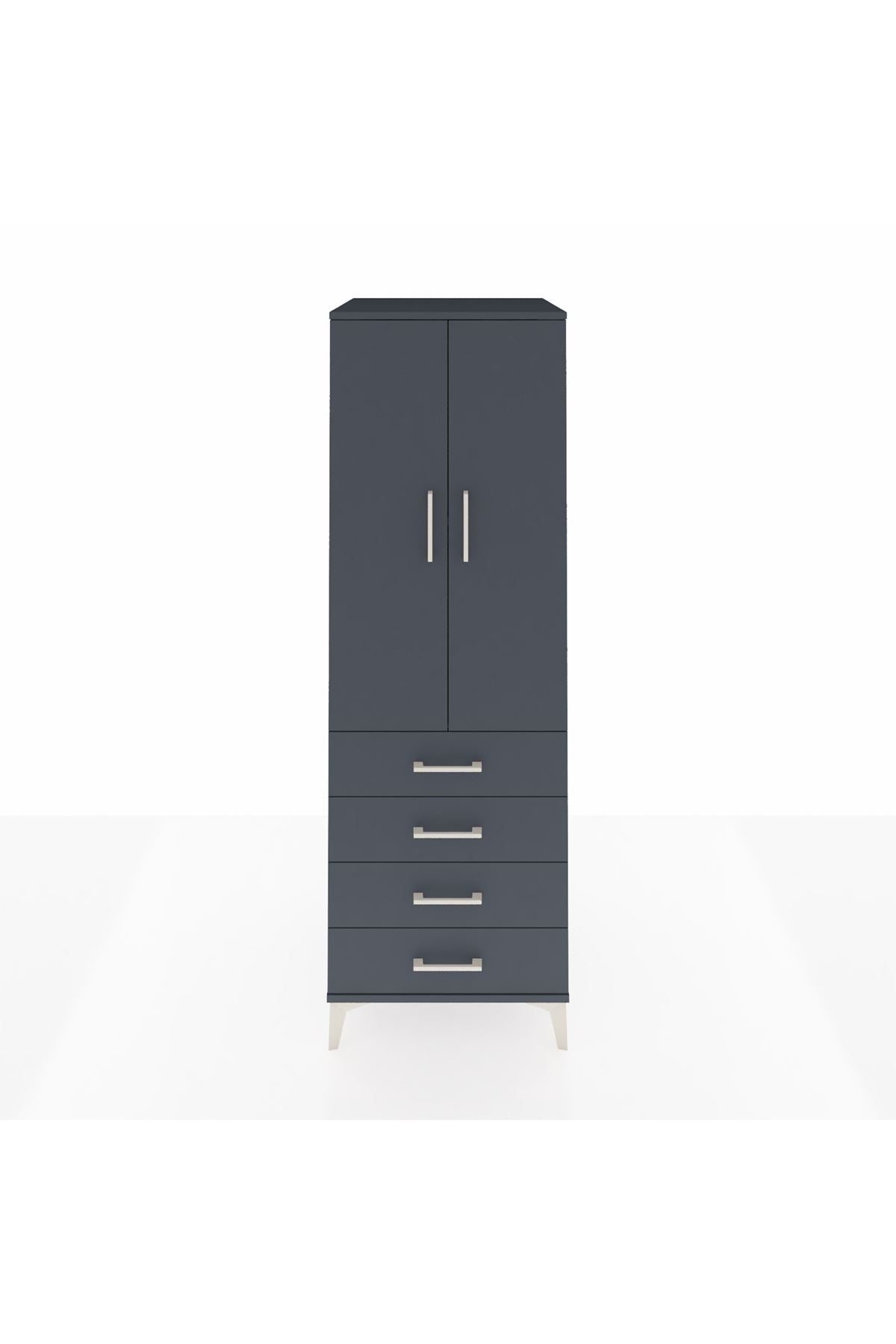 Kronos Dolap 2 Raflı 4 Çekmeceli 2 Kapaklı 60x59x182 Antrasit-Antrasit