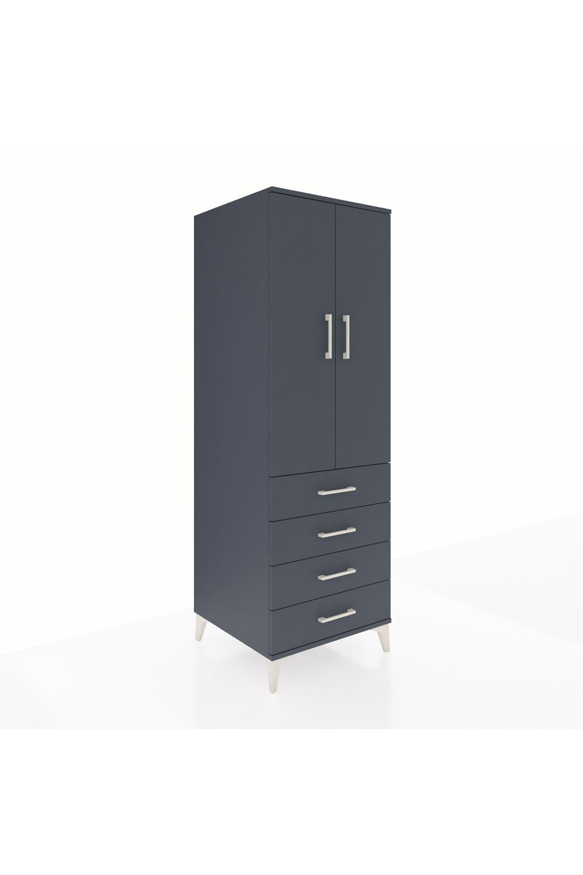 Kronos Dolap 2 Raflı 4 Çekmeceli 2 Kapaklı 60x59x182 Antrasit-Antrasit