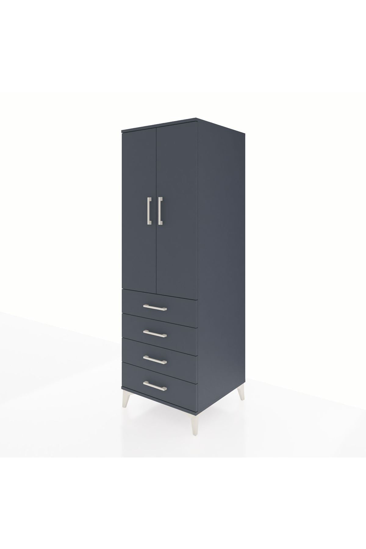 Kronos Dolap 2 Raflı 4 Çekmeceli 2 Kapaklı 60x59x182 Antrasit-Antrasit