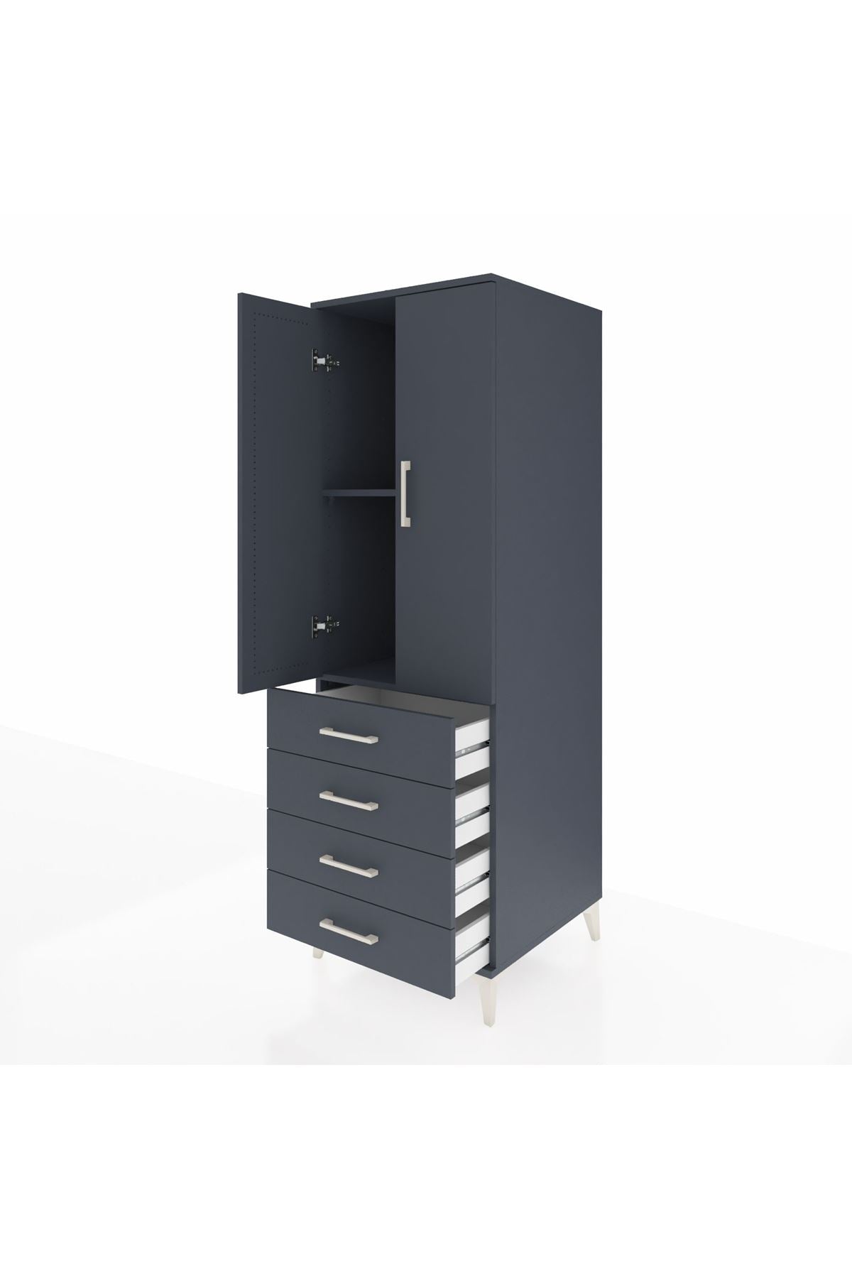 Kronos Dolap 2 Raflı 4 Çekmeceli 2 Kapaklı 60x59x182 Antrasit-Antrasit