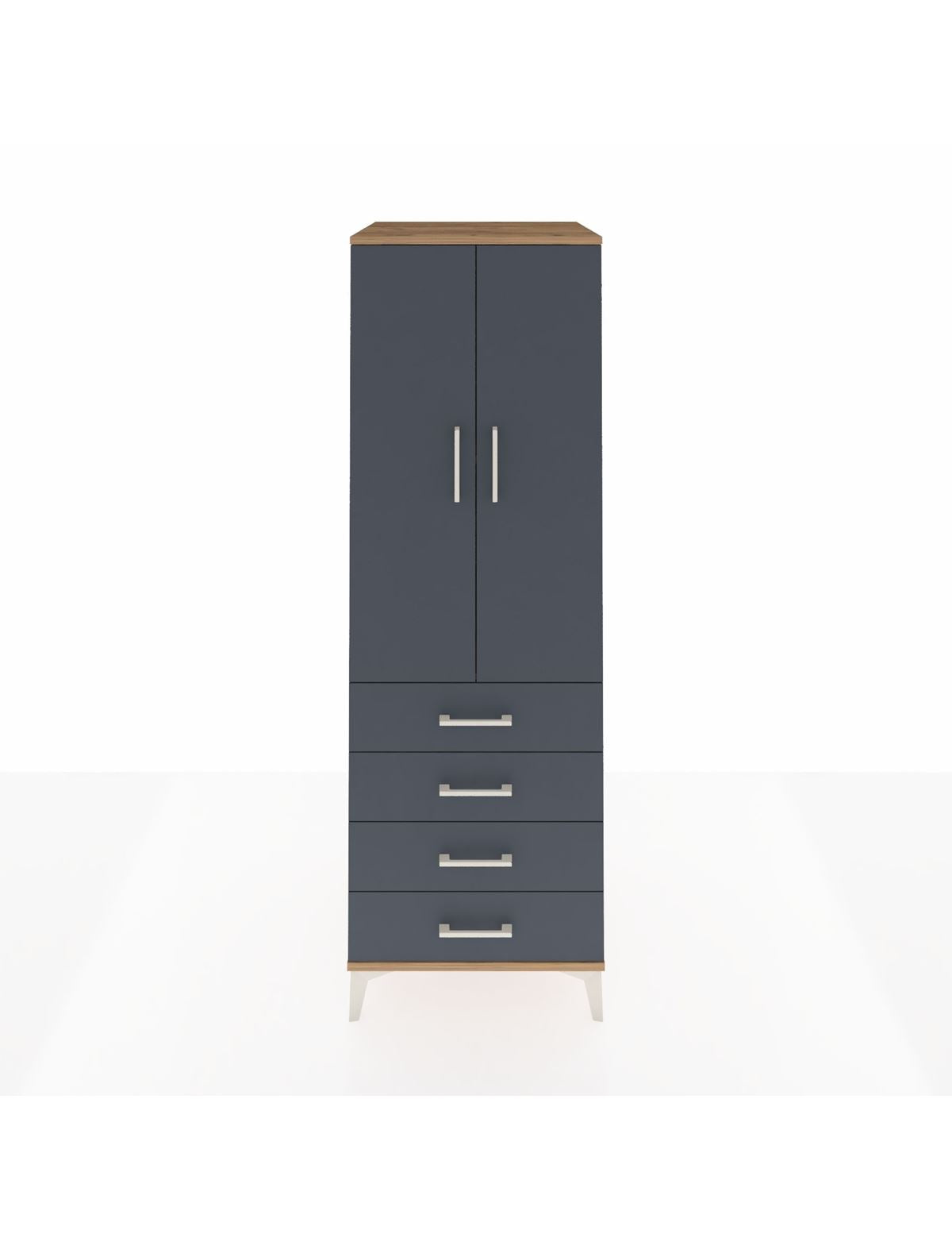 Kronos Dolap 2 Raflı 4 Çekmeceli 2 Kapaklı 60x59x182 Çam-Antrasit