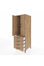 Kronos Dolap 2 Raflı 4 Çekmeceli 2 Kapaklı 60x59x182 Çam-Çam