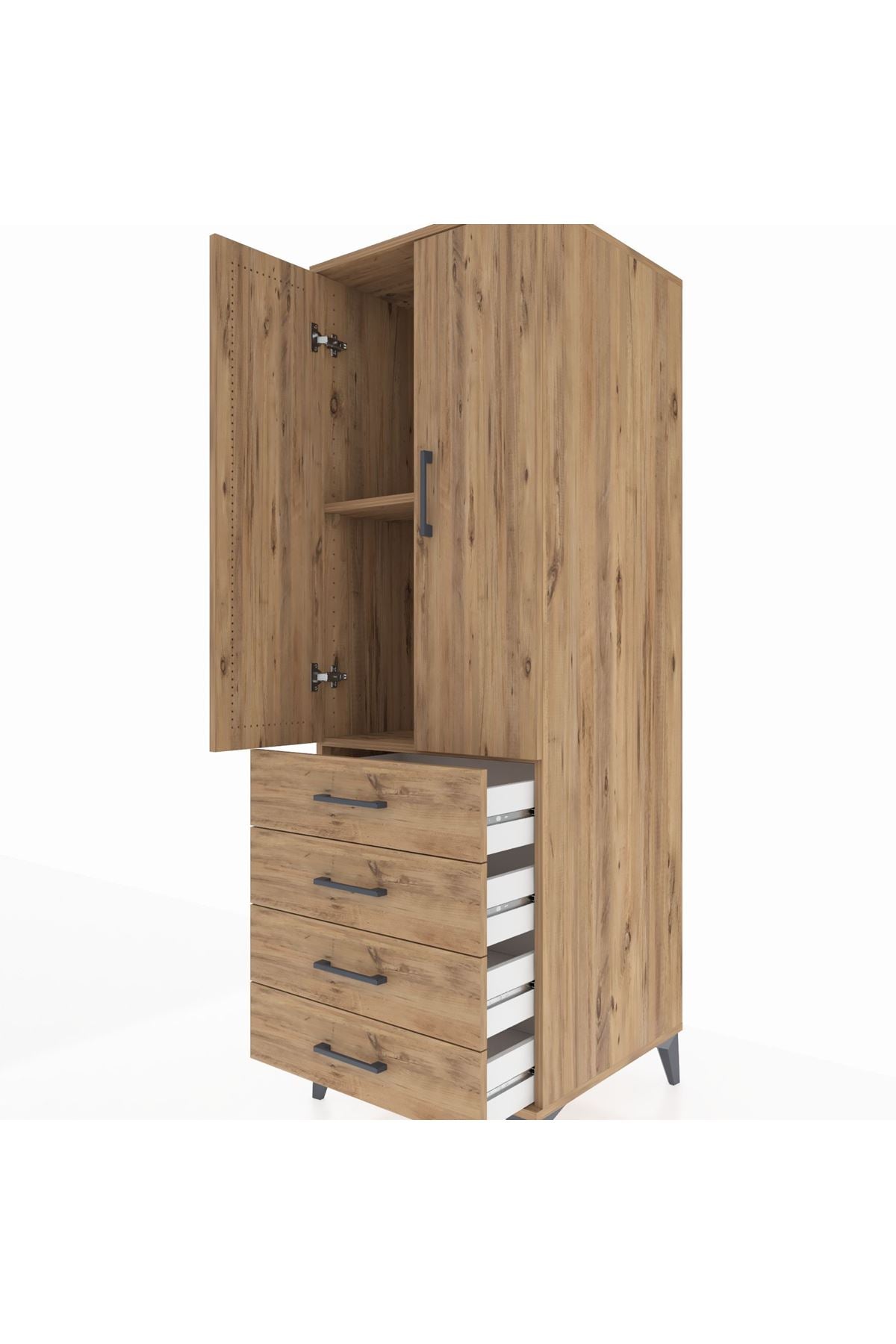 Kronos Dolap 2 Raflı 4 Çekmeceli 2 Kapaklı 60x59x182 Çam-Çam