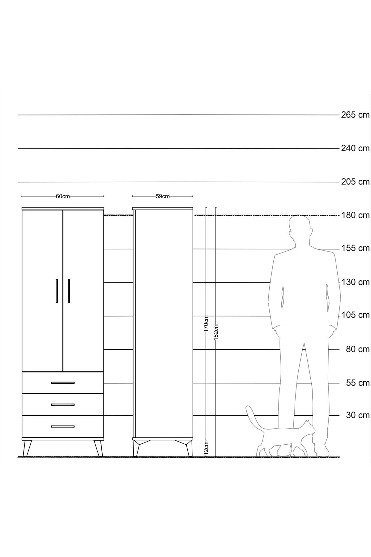 Kronos Dolap 2 Raflı 3 Çekmeceli 2 Kapaklı 60x59x182 Aytaşı-Antrasit