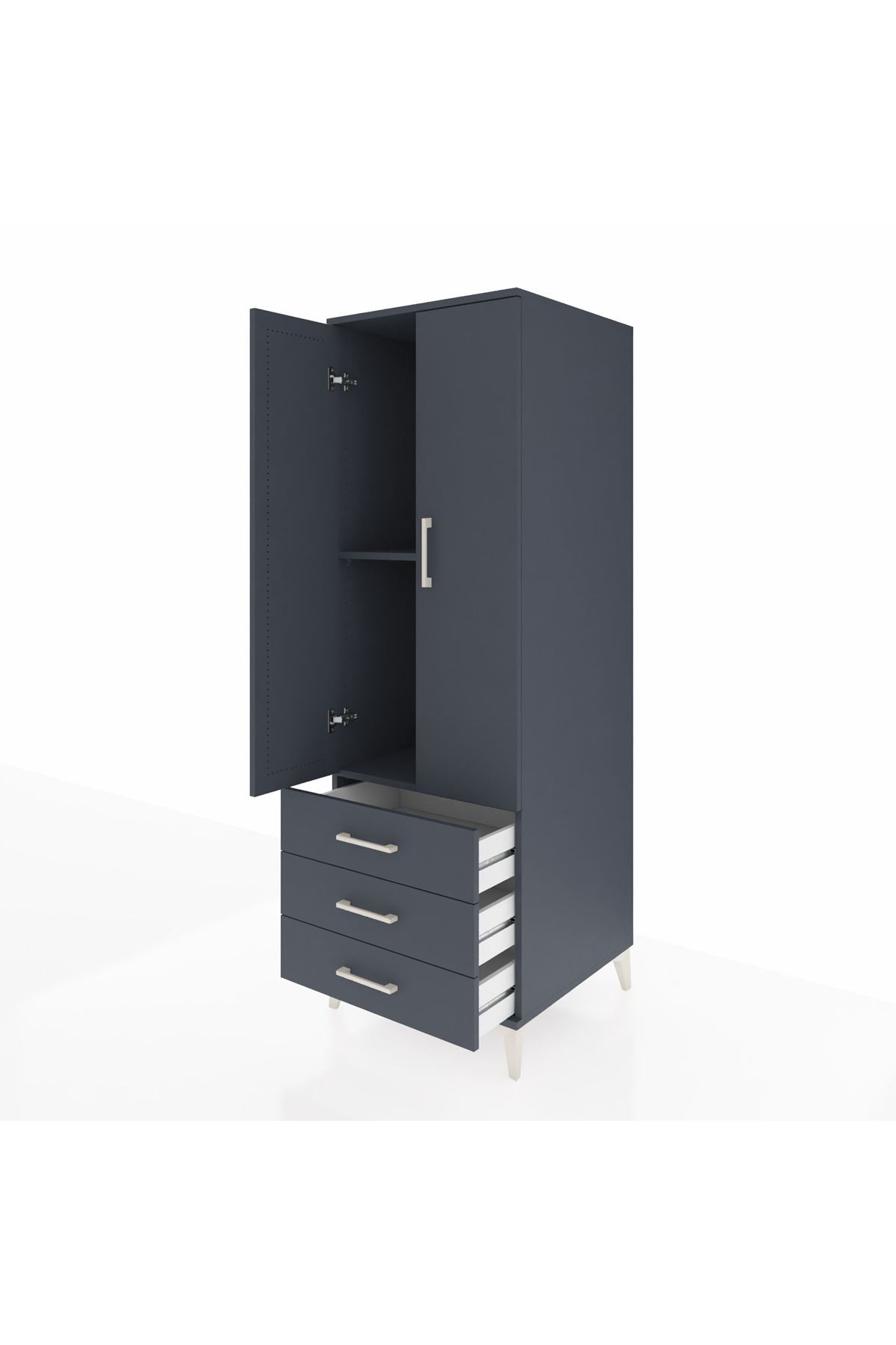 Kronos Dolap 2 Raflı 3 Çekmeceli 2 Kapaklı 60x59x182 Antrasit-Antrasit