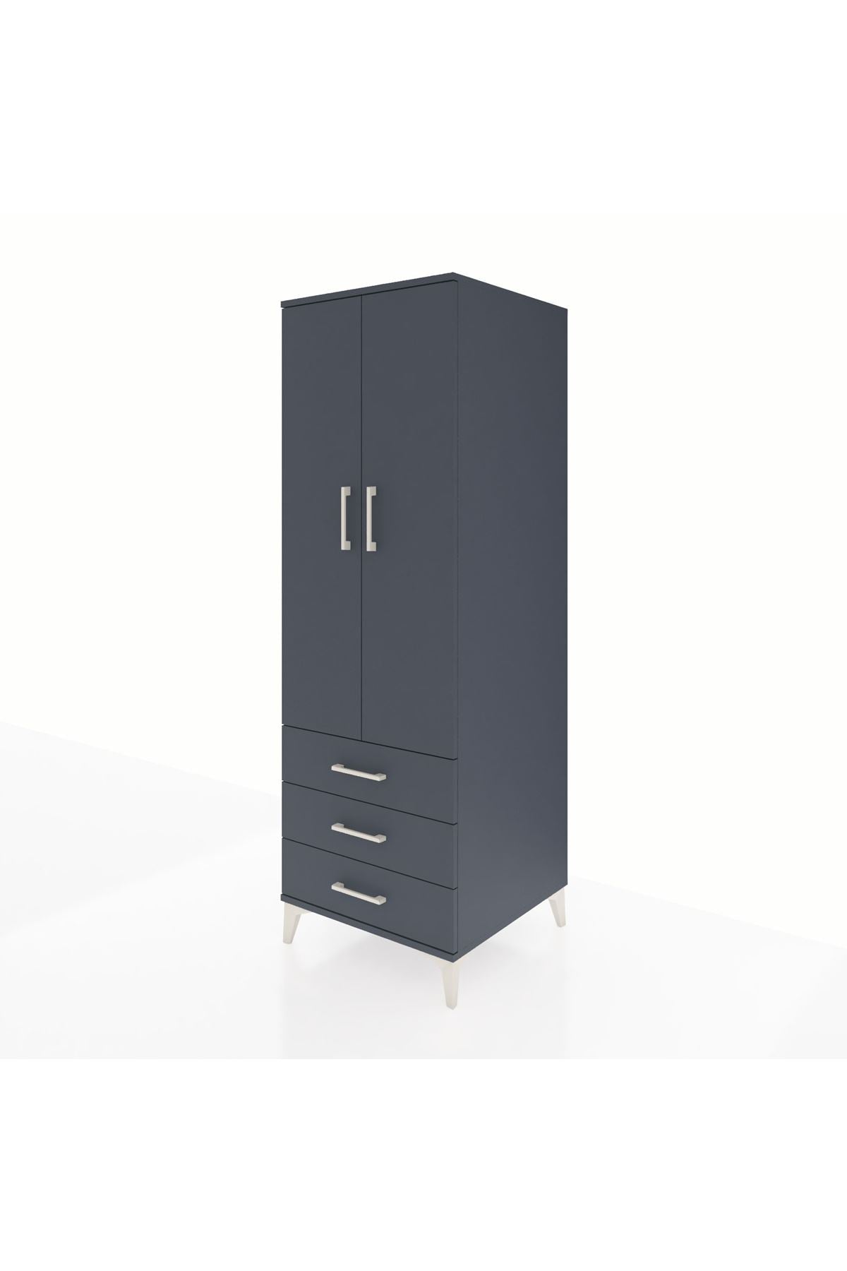 Kronos Dolap 2 Raflı 3 Çekmeceli 2 Kapaklı 60x59x182 Antrasit-Antrasit