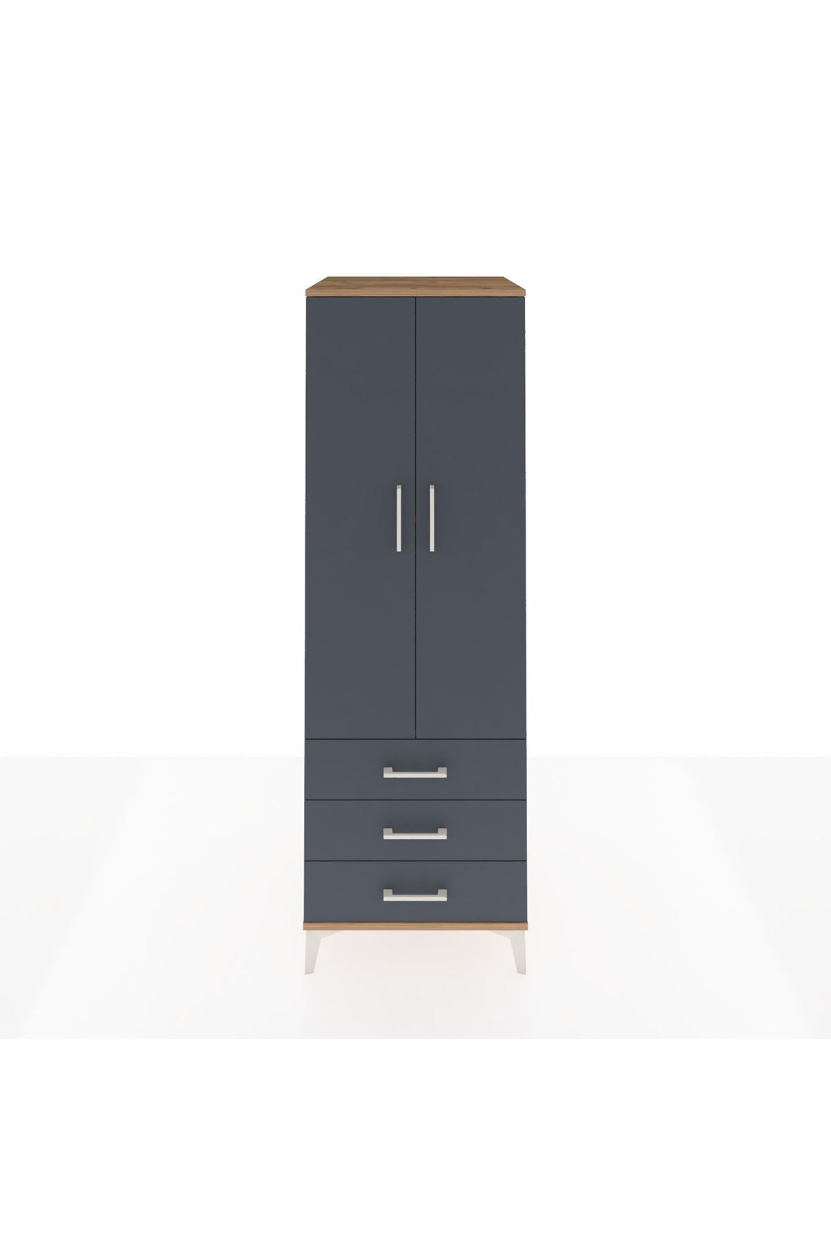 Kronos Dolap 2 Raflı 3 Çekmeceli 2 Kapaklı 60x59x182 Çam-Antrasit