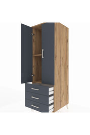 Kronos Dolap 2 Raflı 3 Çekmeceli 2 Kapaklı 60x59x182 Çam-Antrasit