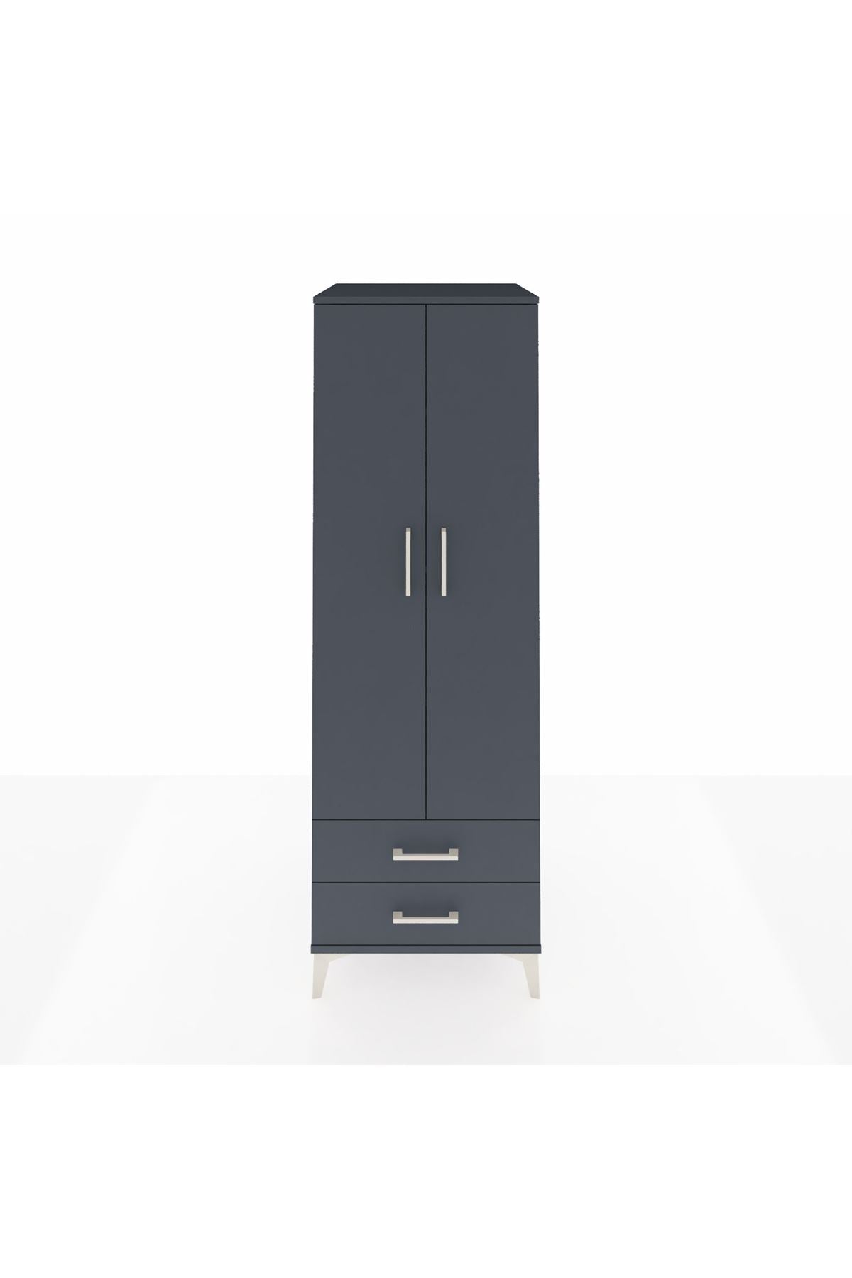 Kronos Dolap 4 Raflı 2 Çekmeceli 2 Kapaklı 60x59x182 Antrasit-Antrasit