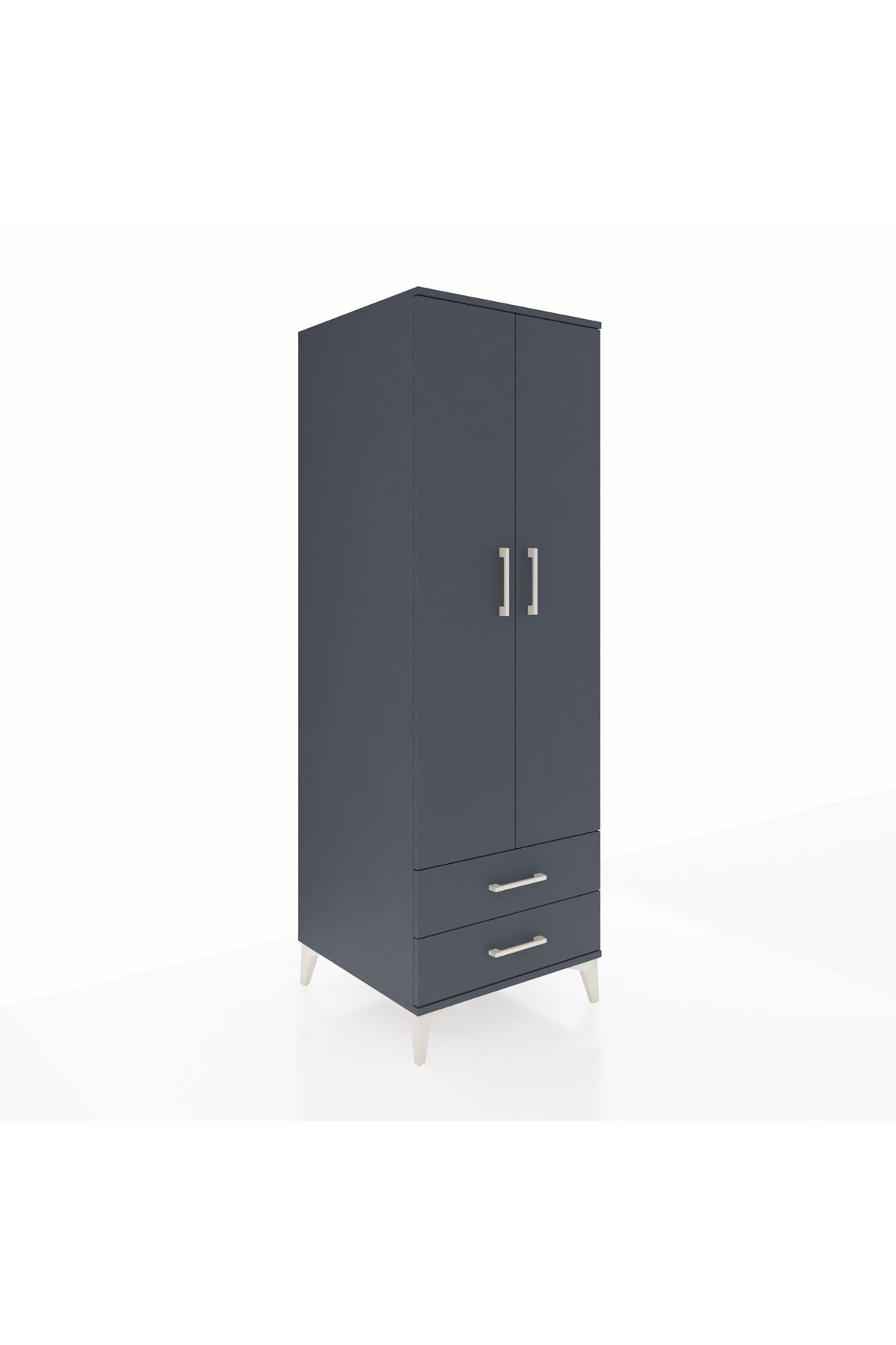 Kronos Dolap 4 Raflı 2 Çekmeceli 2 Kapaklı 60x59x182 Antrasit-Antrasit