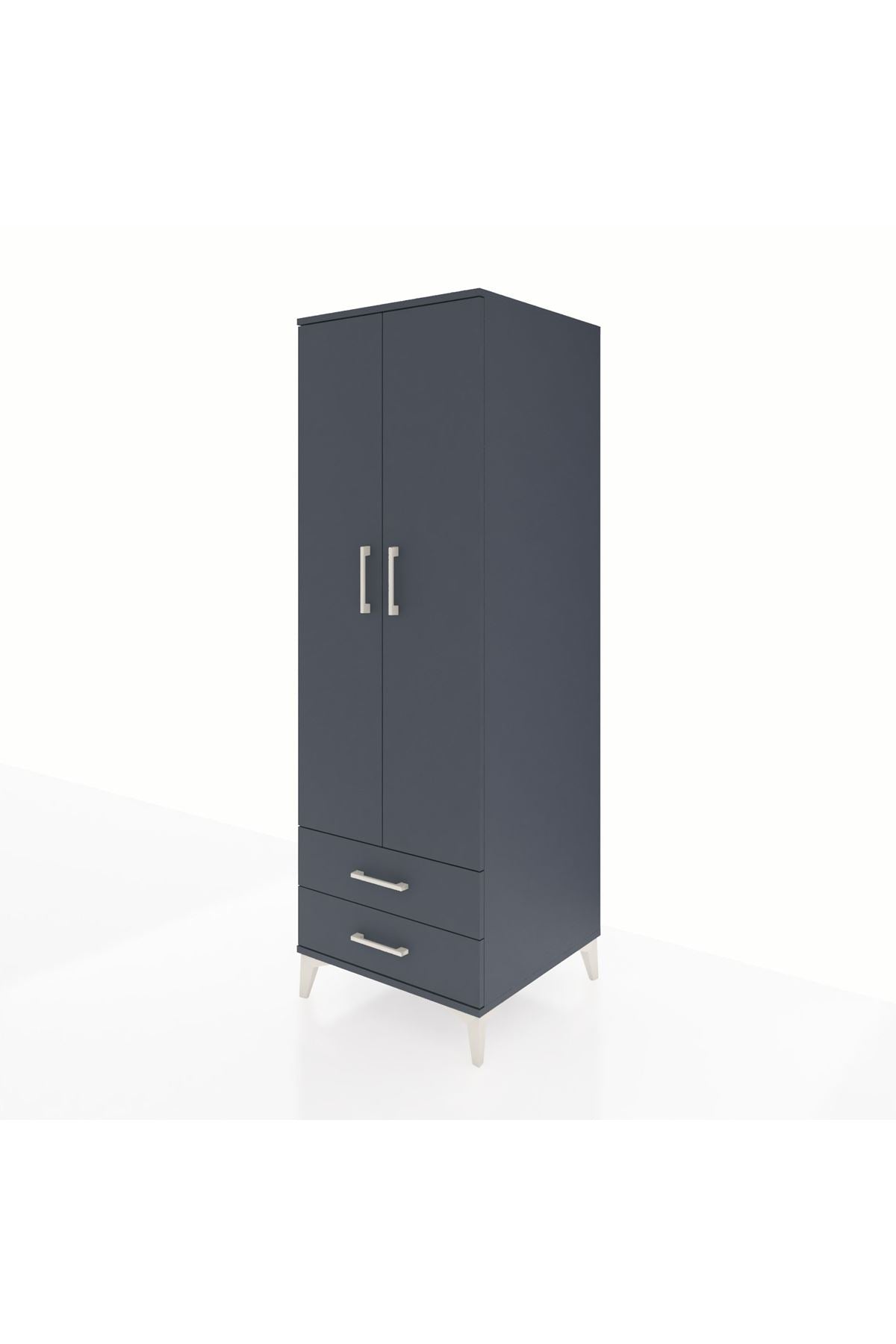 Kronos Dolap 4 Raflı 2 Çekmeceli 2 Kapaklı 60x59x182 Antrasit-Antrasit