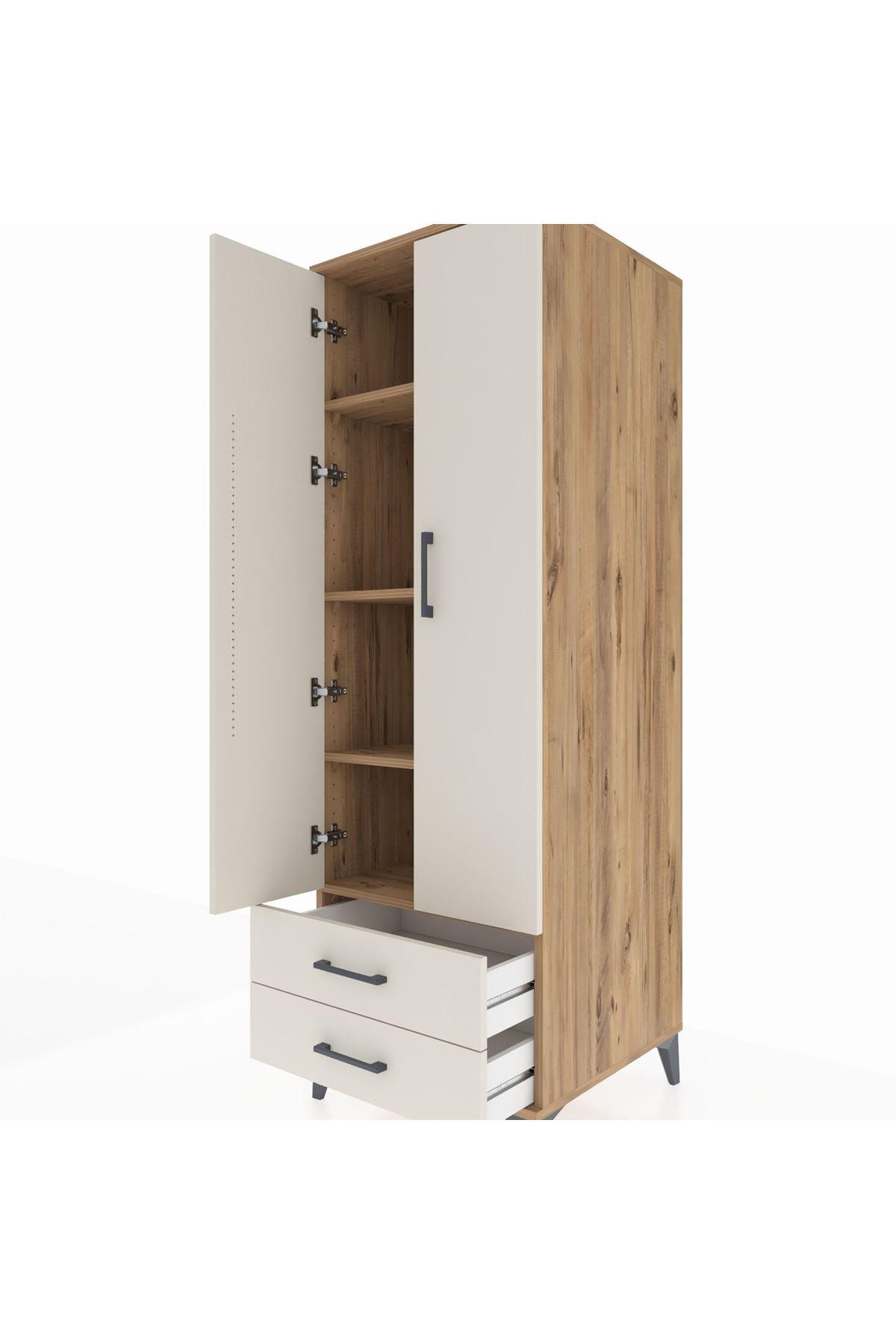 Kronos Dolap 4 Raflı 2 Çekmeceli 2 Kapaklı 60x59x182 Çam-Aytaşı