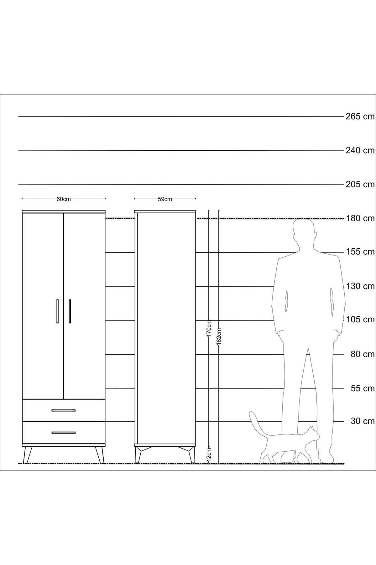 Kronos Dolap 4 Raflı 2 Çekmeceli 2 Kapaklı 60x59x182 Çam-Aytaşı